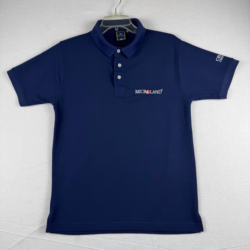 Stellers Mens Navy Blue Microland Embroidered Polo Shirt Size L Short Sleeve